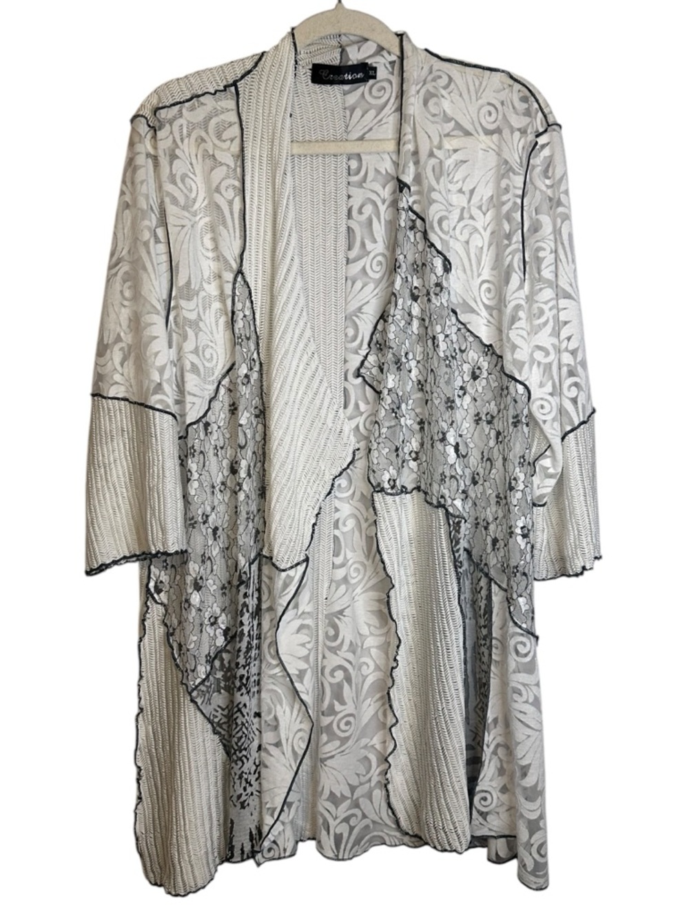 Creation Lace Crochet Mesh Burnout Open Front Cardigan Fairy Whimsical Artsy XL